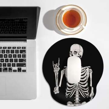 Britimes Ergonomic Mouse Pad with Wrist Support Black Human Skeleton Skull Non-Slip Rubber Base Mous...
