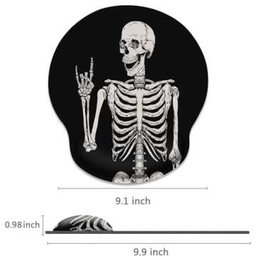 Britimes Ergonomic Mouse Pad with Wrist Support Black Human Skeleton Skull Non-Slip Rubber Base Mousepad for Home Office Gaming Working Computers Laptop Easy Typing & Pain Relief