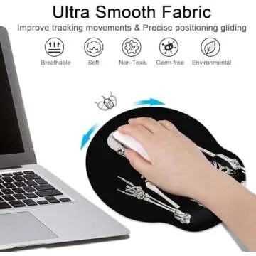 Britimes Ergonomic Mouse Pad with Wrist Support Black Human Skeleton Skull Non-Slip Rubber Base Mousepad for Home Office Gaming Working Computers Laptop Easy Typing & Pain Relief