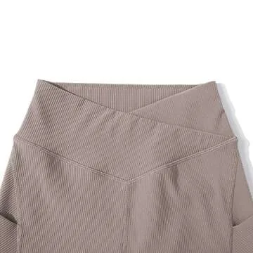 OMKAGI Women Cross Waist Workout Shorts with Pockets 5" Ribbed Seamless High Waisted Yoga Biker Shorts(S,905-Khaki)