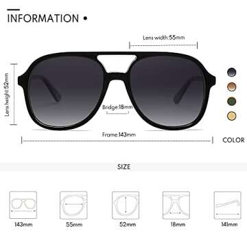 Appassal Retro Polarized Aviator Sunglasses Womens Men Vintage Double Bridge Square Sun Glasses AP3606, Black/Grey & Tortoise/Brown