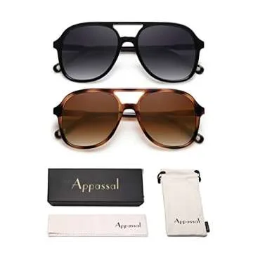 Appassal Retro Polarized Aviator Sunglasses Womens Men Vintage Double Bridge Square Sun Glasses AP3606, Black/Grey & Tortoise/Brown