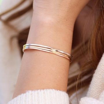 Elegant Modern Twisted Square Cuff Bracelet in Gold Fill