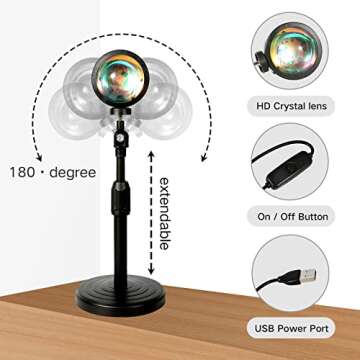 TycoLL iiLOAABB DoroGrape LED Sunset Lamp Projector, Sunset Light for for Indoor Rainbow Romantic Ambiance, and Bedroom or Living Room Home Decor, 360 Rotation for Wall or Ceiling Projection
