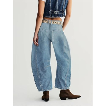 LifeShe Wide Leg Distressed Jeans for Women Baggy Ripped Jeans Low Waist Barrel Boyfriend Denim Pants Light Blue