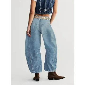 LifeShe Wide Leg Distressed Jeans for Women Baggy Ripped Jeans Low Waist Barrel Boyfriend Denim Pants Light Blue