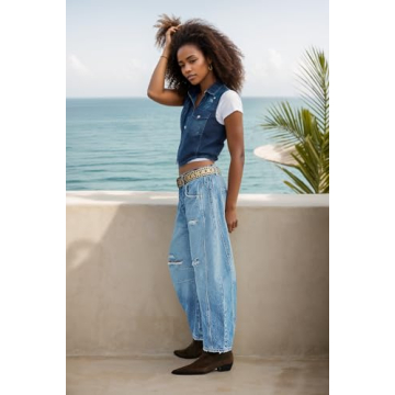 LifeShe Wide Leg Distressed Jeans for Women Baggy Ripped Jeans Low Waist Barrel Boyfriend Denim Pants Light Blue