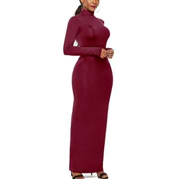 ioiom Women Fall Pure Color Maxi Skirt Bodycon Midi Skirt Wine XXL