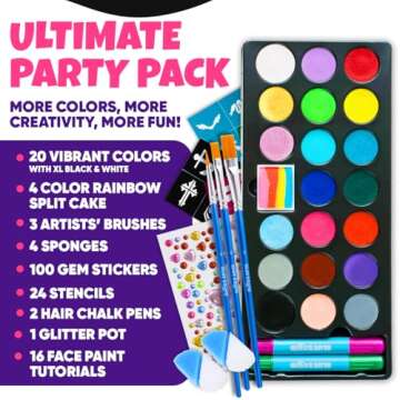 Blue Squid Face Painting Kit for Kids – 24 Colors 160pc Face Paint Kit, Hair Chalk, Stencils, Skin Safe, Non Toxic Face Painting Kit for Kids Halloween Makeup Kit