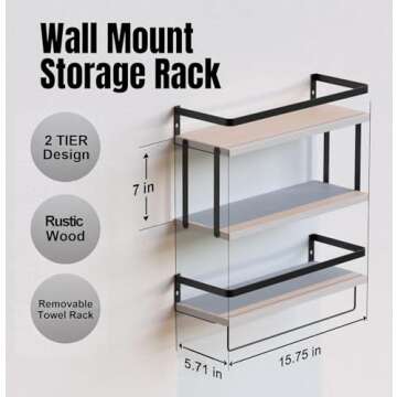 RICHER HOUSE 2+1 Tier Wall Mounted Floating Shelves Set of 2, Rustic Wood Wall Shelf with Metal Fram...
