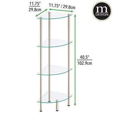 mDesign Modern Glass Corner 4-Tier Storage Organizer Tower Cabinet with Open Shelves - Display Furni...