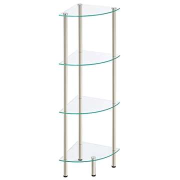 mDesign Modern Glass Corner 4-Tier Storage Organizer Tower Cabinet with Open Shelves - Display Furniture for Bathroom, Office, Bedroom, Living Room - Holds Books, Plants, Candles - Satin/Clear