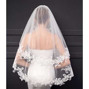 Cibelle Short 2 Tier Lace Bridal Wedding Veil For Bride White
