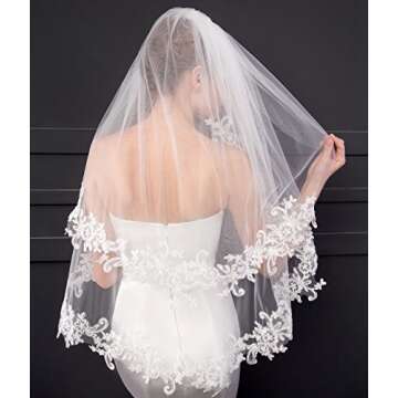 Cibelle Short 2 Tier Lace Bridal Wedding Veil For Bride White