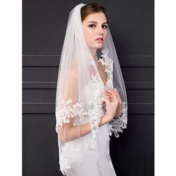 Cibelle Short 2 Tier Lace Bridal Wedding Veil For Bride White