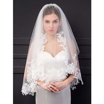 Cibelle Short 2 Tier Lace Bridal Wedding Veil For Bride White