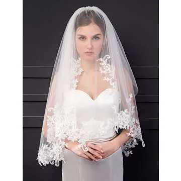 Cibelle Short 2 Tier Lace Bridal Wedding Veil For Bride White