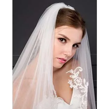 Cibelle Short 2 Tier Lace Bridal Wedding Veil For Bride White