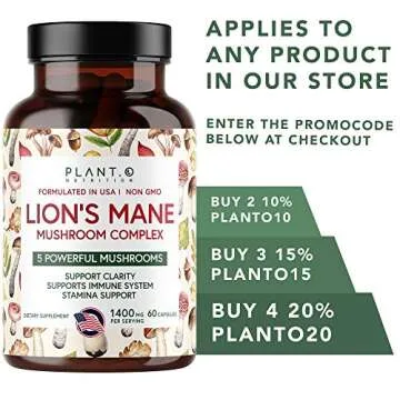 Plant.O Premium Lion's Mane Brain Supplement, 5 Mushroom Complex