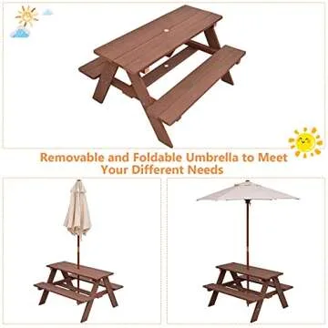 Costzon Kids Picnic Table, Wooden Table & Bench Set w/Removable & Foldable Umbrella, Toddler Patio Set for Backyard, Garden, Lawn, Girls & Boys Gift, Kids Table and Chair Set for Outdoors (Natural)