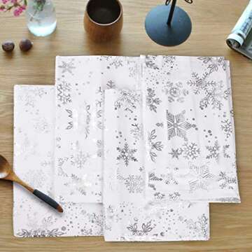 Urban Villa Christmas Dinner Napkins Snowflake Silver Foil Metallic Print Cloth Napkins Premium Quality Dinner Napkins Cotton Set of 4 Oversized 20X20 in Cloth Napkins Mitered Corners Dinner Napkins