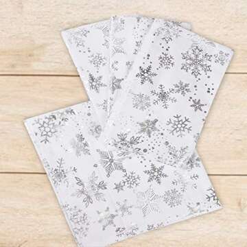 Urban Villa Christmas Dinner Napkins Snowflake Silver Foil Metallic Print Cloth Napkins Premium Quality Dinner Napkins Cotton Set of 4 Oversized 20X20 in Cloth Napkins Mitered Corners Dinner Napkins