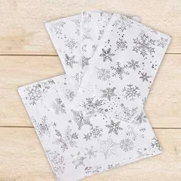 Urban Villa Christmas Dinner Napkins Snowflake Silver Foil Metallic Print Cloth Napkins Premium Quality Dinner Napkins Cotton Set of 4 Oversized 20X20 in Cloth Napkins Mitered Corners Dinner Napkins