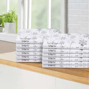 Urban Villa Christmas Dinner Napkins Snowflake Silver Foil Metallic Print Cloth Napkins Premium Quality Dinner Napkins Cotton Set of 4 Oversized 20X20 in Cloth Napkins Mitered Corners Dinner Napkins