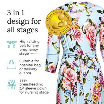 Posh Peanut Robe for Maternity, Nursing, Hospital Labor & Delivery Gown, Soft Päpook Viscose from Bamboo, Women's Pregnancy, Baby Birthing, & Postpartum Robes for New Mom, Women Lounge Wear Nightgown