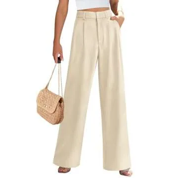PRETTYGARDEN Women's Summer Work Pants Elastic High Waisted Straight Leg Business Casual Dressy Trousers Slacks with Pockets (Beige,Large)