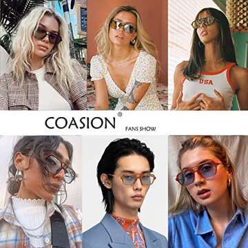 COASION Vintage 70s Flat Aviator Small Frame Sunglasses for Women Men Square Metal Design UV400 Prot...