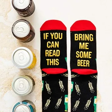 Lavley If You Can Read This, Bring Me Funny Socks - Novelty Gifts for Men, Women and Teens (US, Alpha, One Size, Regular, Regular, Beer)