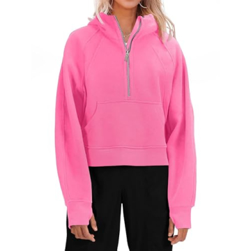 Women's Fleece-Lined Crop Hoodie Half Zip Workout Casual
