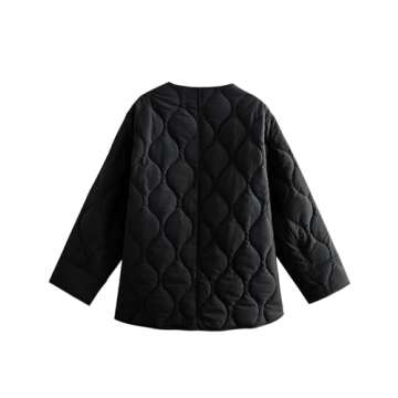 PEHMEA Women's Quilted Lightweight Jackets Button Down Puffer Jacket Coats Fashion Warm Padded Outwear with Pockets(Black-L)