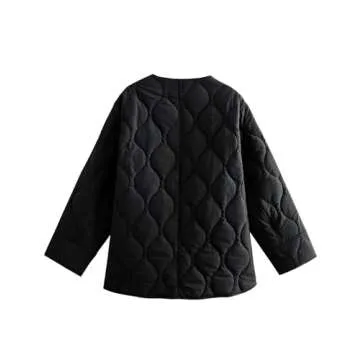 PEHMEA Women's Quilted Lightweight Jackets Button Down Puffer Jacket Coats Fashion Warm Padded Outwear with Pockets(Black-L)