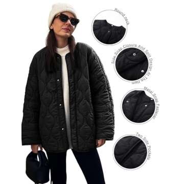 PEHMEA Women's Quilted Lightweight Jackets Button Down Puffer Jacket Coats Fashion Warm Padded Outwear with Pockets(Black-L)