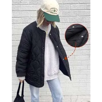 PEHMEA Women's Quilted Lightweight Jackets Button Down Puffer Jacket Coats Fashion Warm Padded Outwear with Pockets(Black-L)