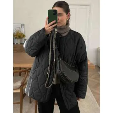 PEHMEA Women's Quilted Lightweight Jackets Button Down Puffer Jacket Coats Fashion Warm Padded Outwear with Pockets(Black-L)