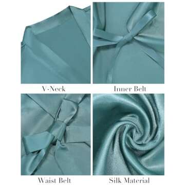 Vlazom Women's Kimono Robes Short Satin Bathrobe Solid Bridal Party Robe with Oblique V-Neck