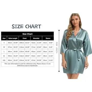 Vlazom Women's Kimono Robes Short Satin Bathrobe Solid Bridal Party Robe with Oblique V-Neck