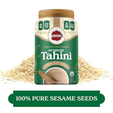 Baron's USDA Organic Tahini Pure Sesame Paste | 2 x 16 oz Jars | Rich Creamy Spread for Hummus, Dips...