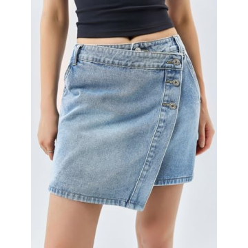 Cicy Bell Womens Casual Asymmetrical Denim Mini Skirt