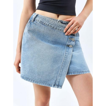 Cicy Bell Womens Casual Asymmetrical Denim Mini Skirt