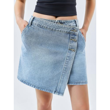 Cicy Bell Womens Casual Asymmetrical Denim Mini Skirt