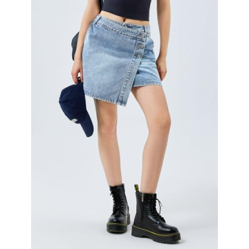 Cicy Bell Womens Casual Asymmetrical Denim Mini Skirt