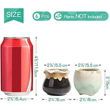 T4U Small Ceramic Succulent Pots with Drainage Set of 6, Mini Pots for Plants, Plant Lover Gifts for Women, Tiny Air Plant Flower Pots Cactus Faux Plants Containers, Home and Office Decor