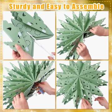 Leinuosen 10 Set Christmas Snowflake Paper Lantern Star Paper Lantern with 10 LED Lights Paper Lamp Paper Star Party Hanging Decor for Xmas Weddings New Year Birthday Celebration Sage Green White
