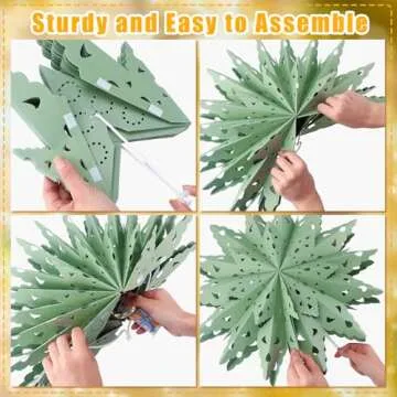 Leinuosen 10 Set Christmas Snowflake Paper Lantern Star Paper Lantern with 10 LED Lights Paper Lamp Paper Star Party Hanging Decor for Xmas Weddings New Year Birthday Celebration Sage Green White