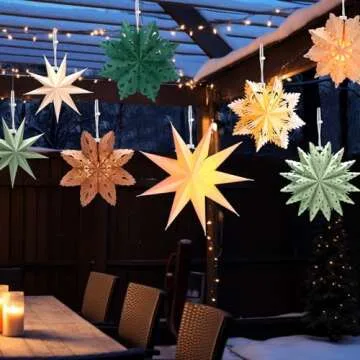 Leinuosen 10 Set Christmas Snowflake Paper Lantern Star Paper Lantern with 10 LED Lights Paper Lamp Paper Star Party Hanging Decor for Xmas Weddings New Year Birthday Celebration Sage Green White
