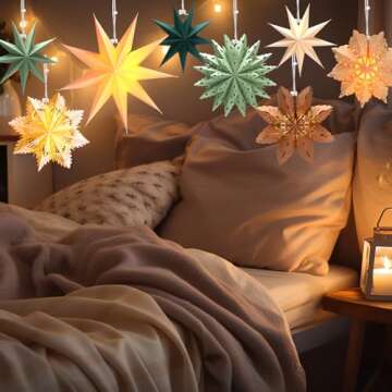 Leinuosen 10 Set Christmas Snowflake Paper Lantern Star Paper Lantern with 10 LED Lights Paper Lamp Paper Star Party Hanging Decor for Xmas Weddings New Year Birthday Celebration Sage Green White